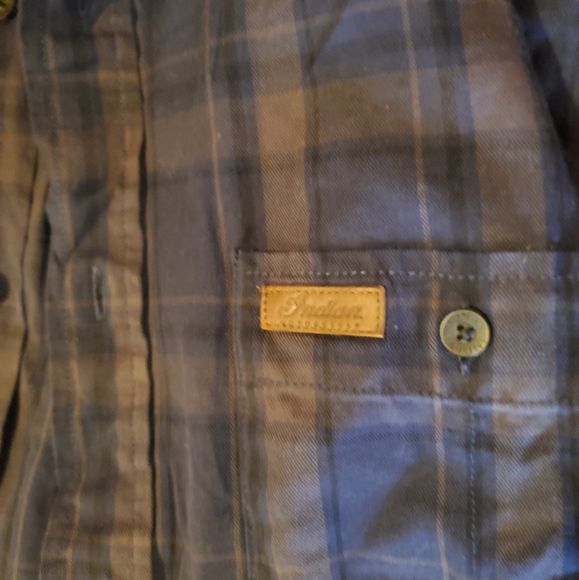 Indian Motorcycle navy blue gray and black plaid button down longsleeve shirt. - Picture 13 of 16